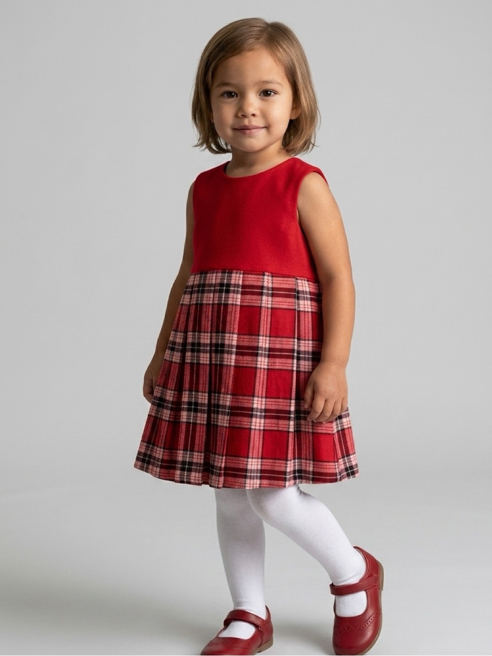 VINTAGE Dress Pleated Red Tartan Plaid Pinafore with Tie Girls Toddler Size 3T
